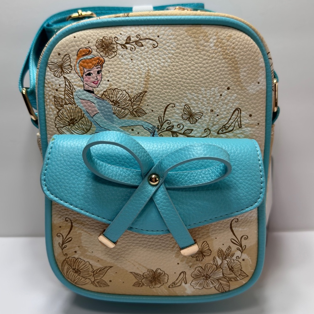 Charming Cinderella Crossbody Leather Bag in Blue and Cream